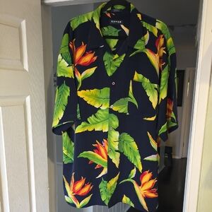 Koman Men's Floral Paradise Shirt - Navy and Green